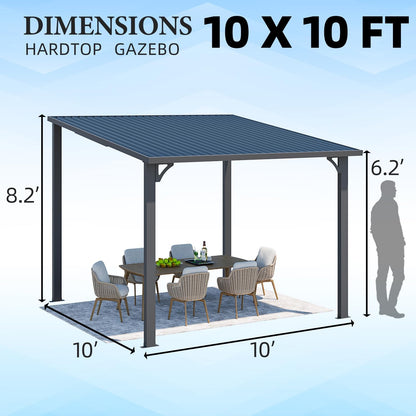 YODOLLA 10' x 10' Outdoor Pergola Hardtop Gazebo, Dark Gray