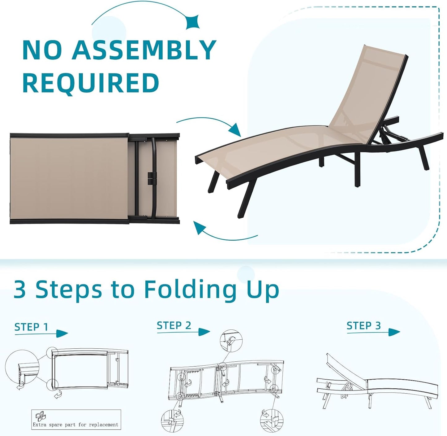 YODOLLA Outdoor Chaise Lounge, All Weather Pool Lounge Chairs Ergonomic Design