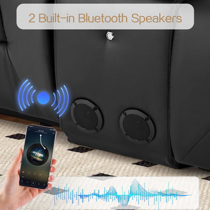 YODOLLA Faux Leather Recliner Sofa w/ 2 Consoles, Black