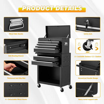 YODOLLA Rolling Tool Chest with Wheels, Detachable Metal Tool Box with Drawers