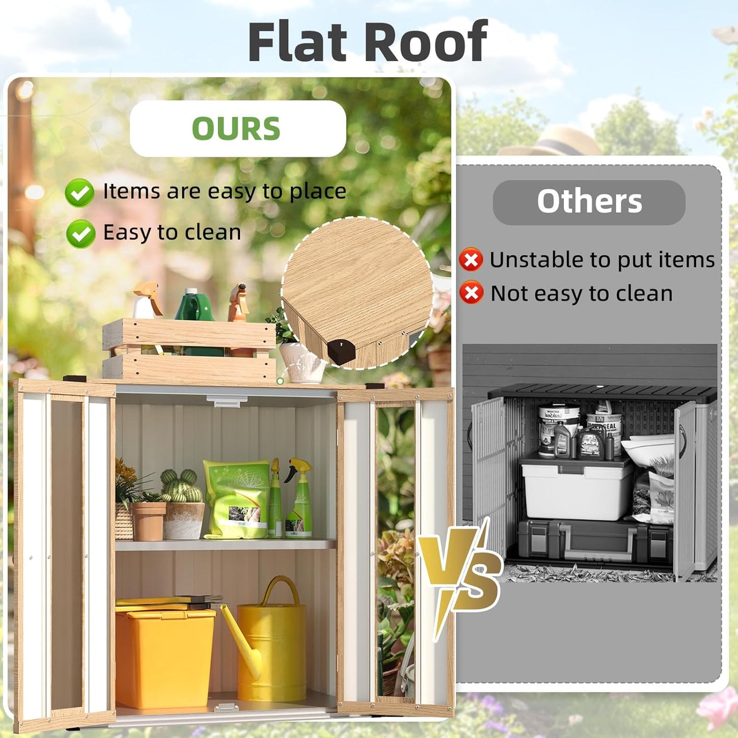 YODOLLA Small Outdoor Storage Cabinet Waterproof, Wood Grain