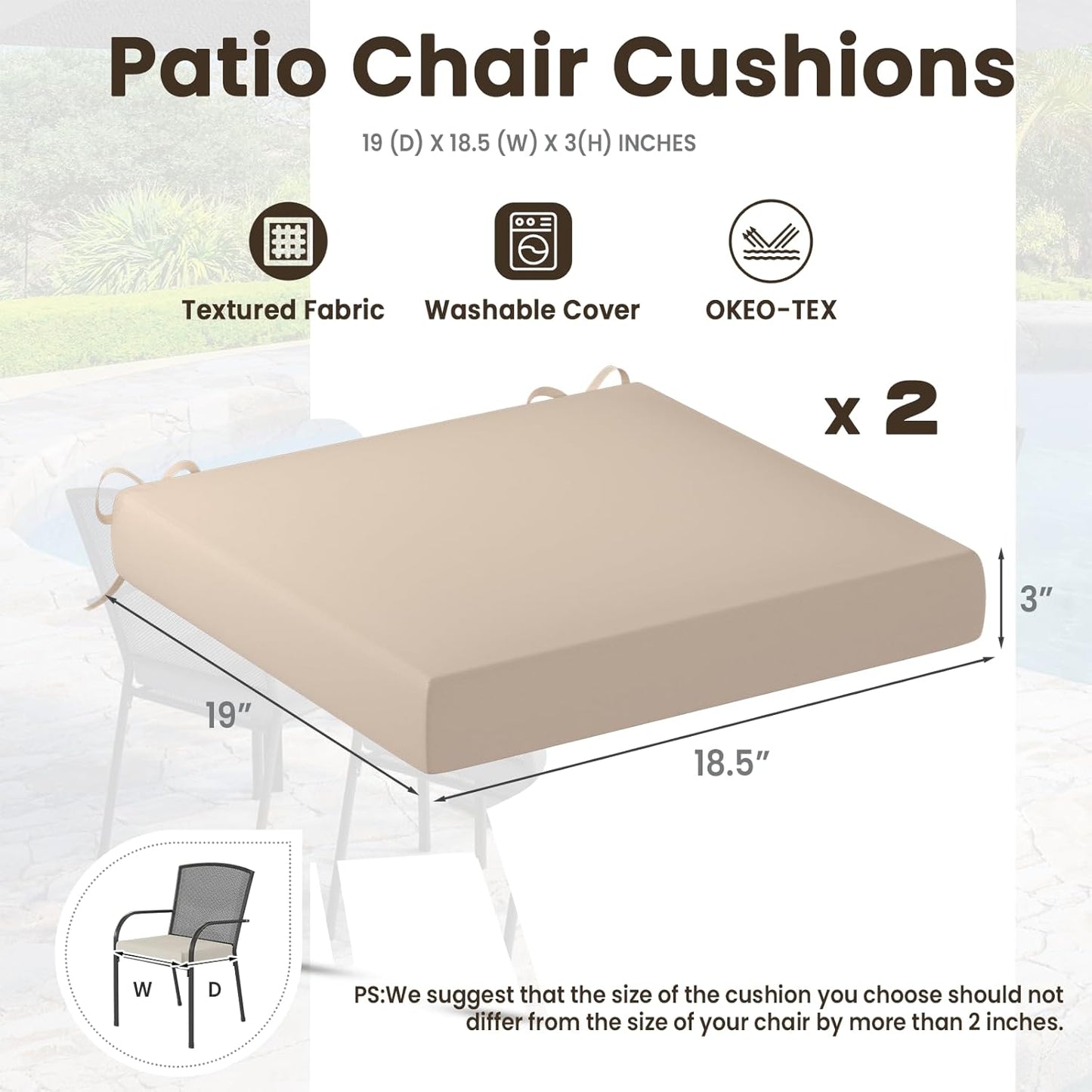 YODOLLA Outdoor Chair Cushions 19 x 19 x 3 Inch Seat Cushions for Patio Furniture