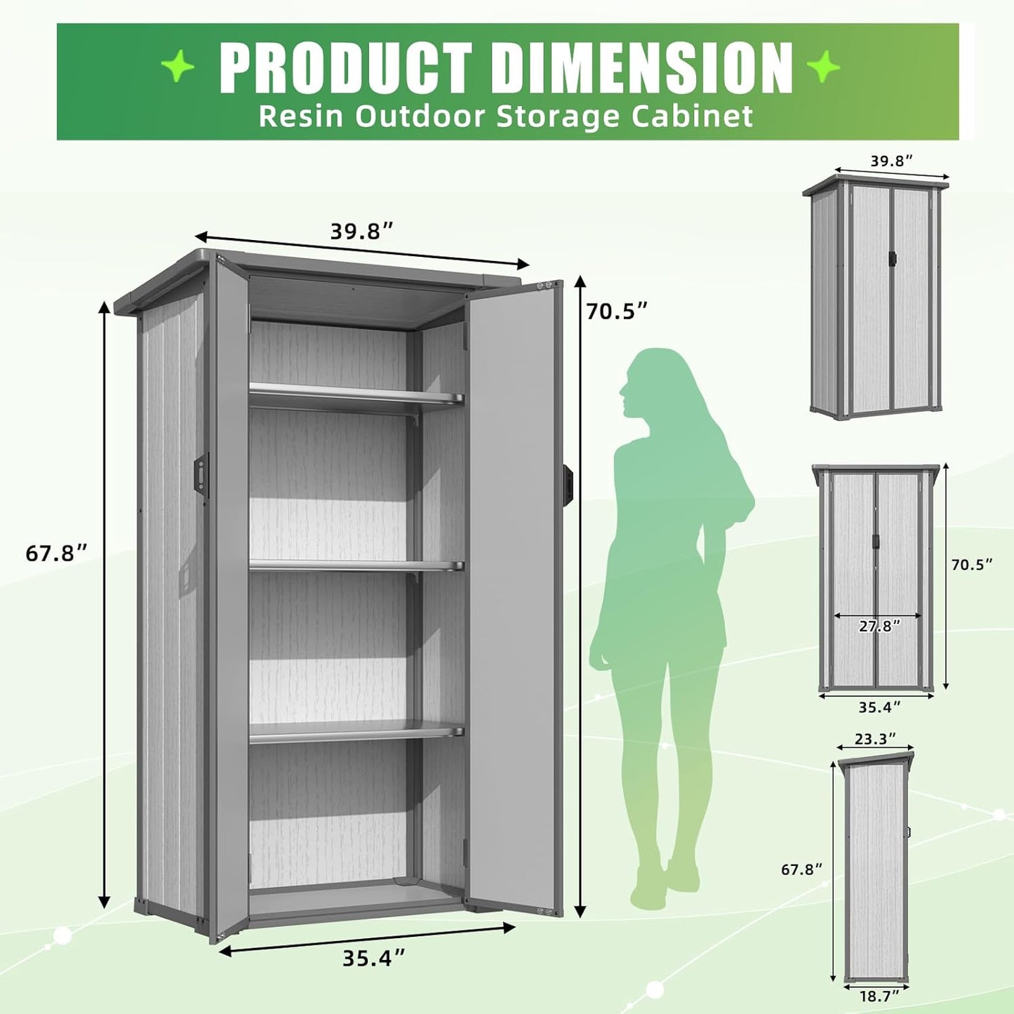 YODOLLA Waterproof Tall Resin Outdoor Storage Cabinet with Adjustable Shelves