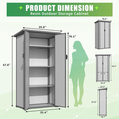 YODOLLA Waterproof Tall Resin Outdoor Storage Cabinet with Adjustable Shelves