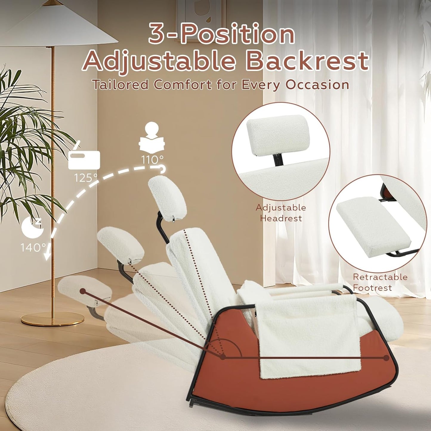 YODOLLA Rocking Chair with Retractable Footrest & Adjustable Backrest