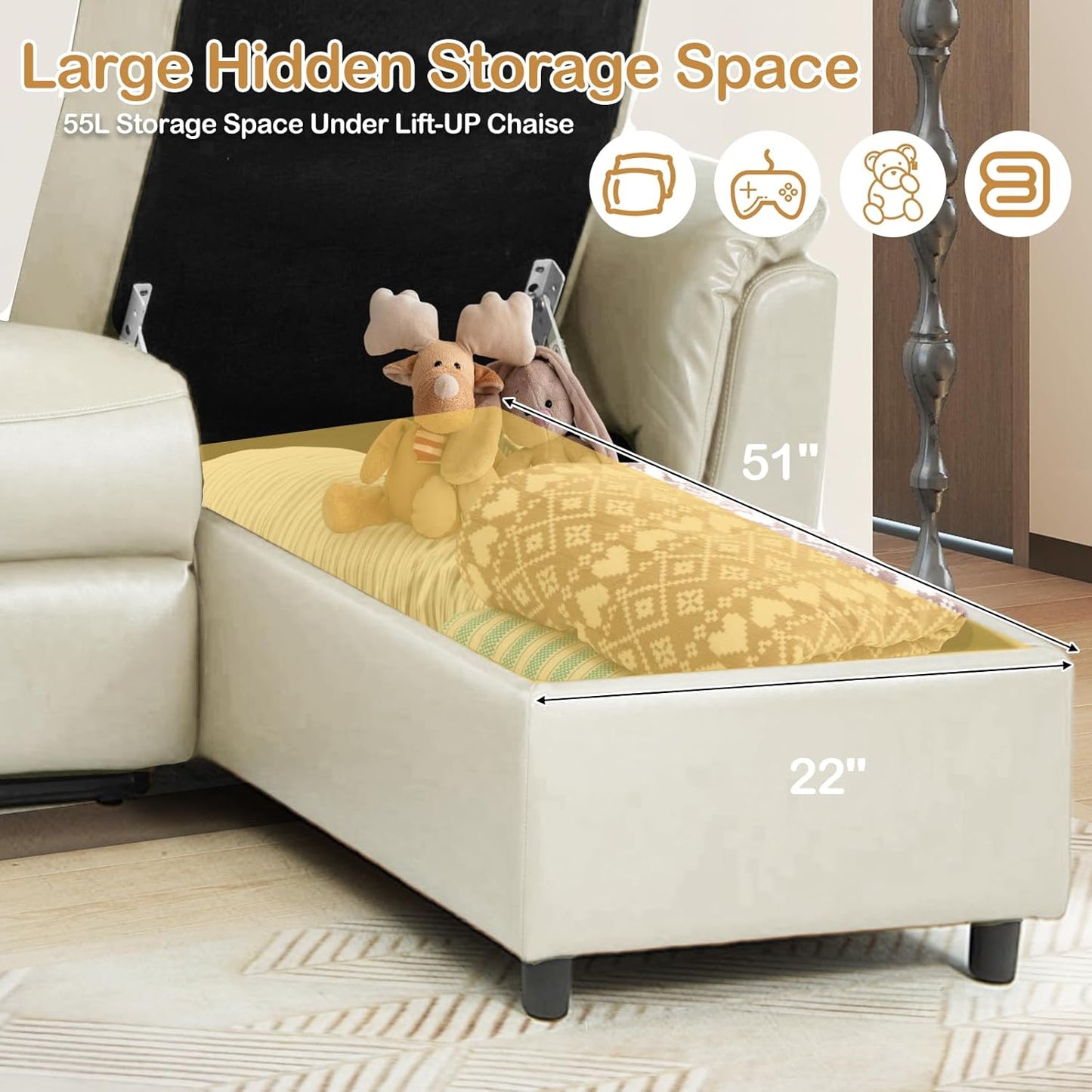 YODOLLA PU Leather Power Reclining Sectional Sofa