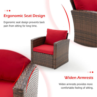 YODOLLA 7 Pieces Patio Furniture with Two Storage Boxes, Brown & Red