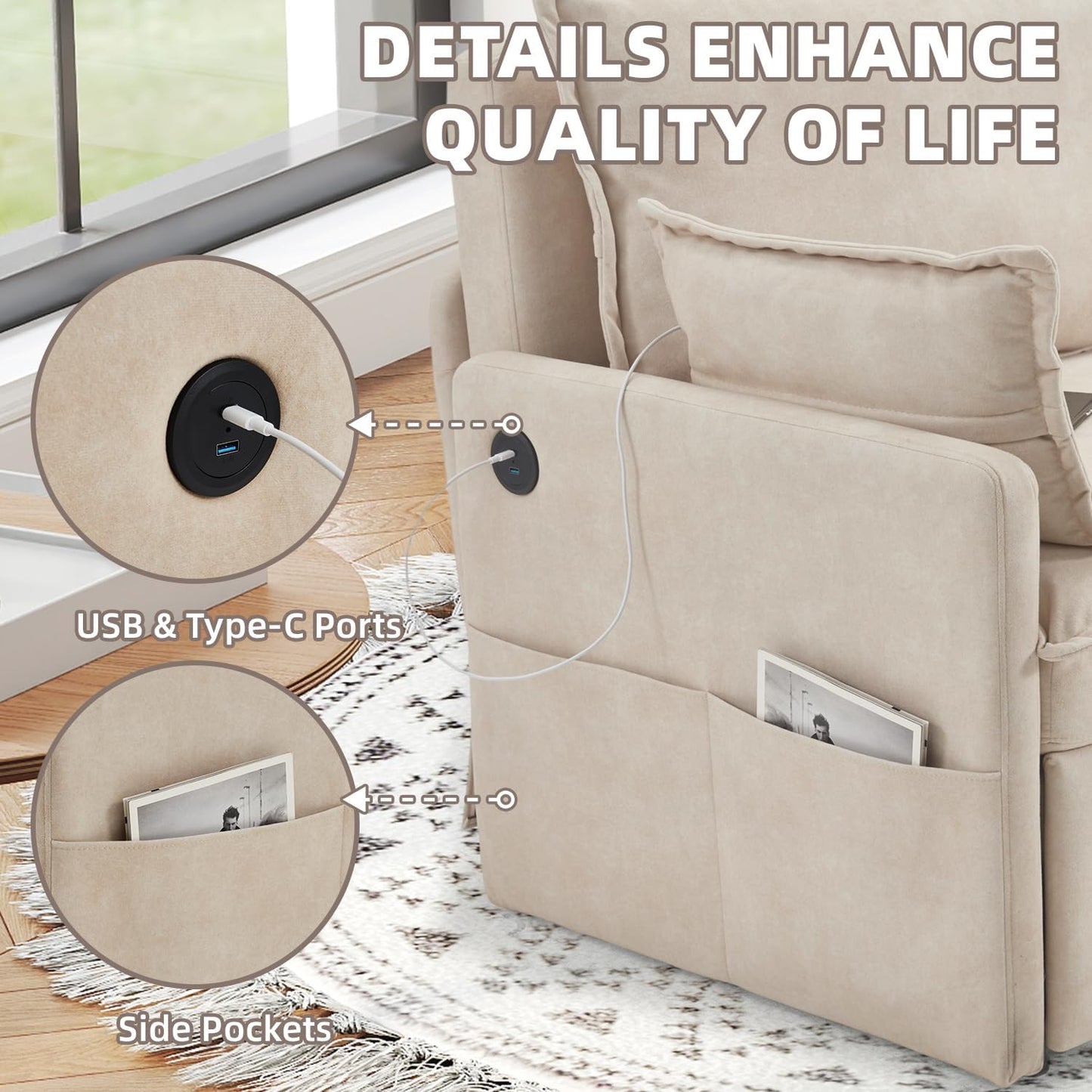 YODOLLA 72" 3 in 1 Sofa Bed Pull Out Couch Sleeper Sofa Bed