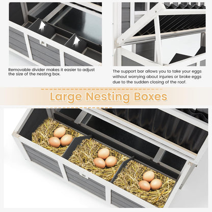 YODOLLA Chicken Coop, 40" Large Wooden Chicken Hutch with 3 Lockable Nesting Boxes