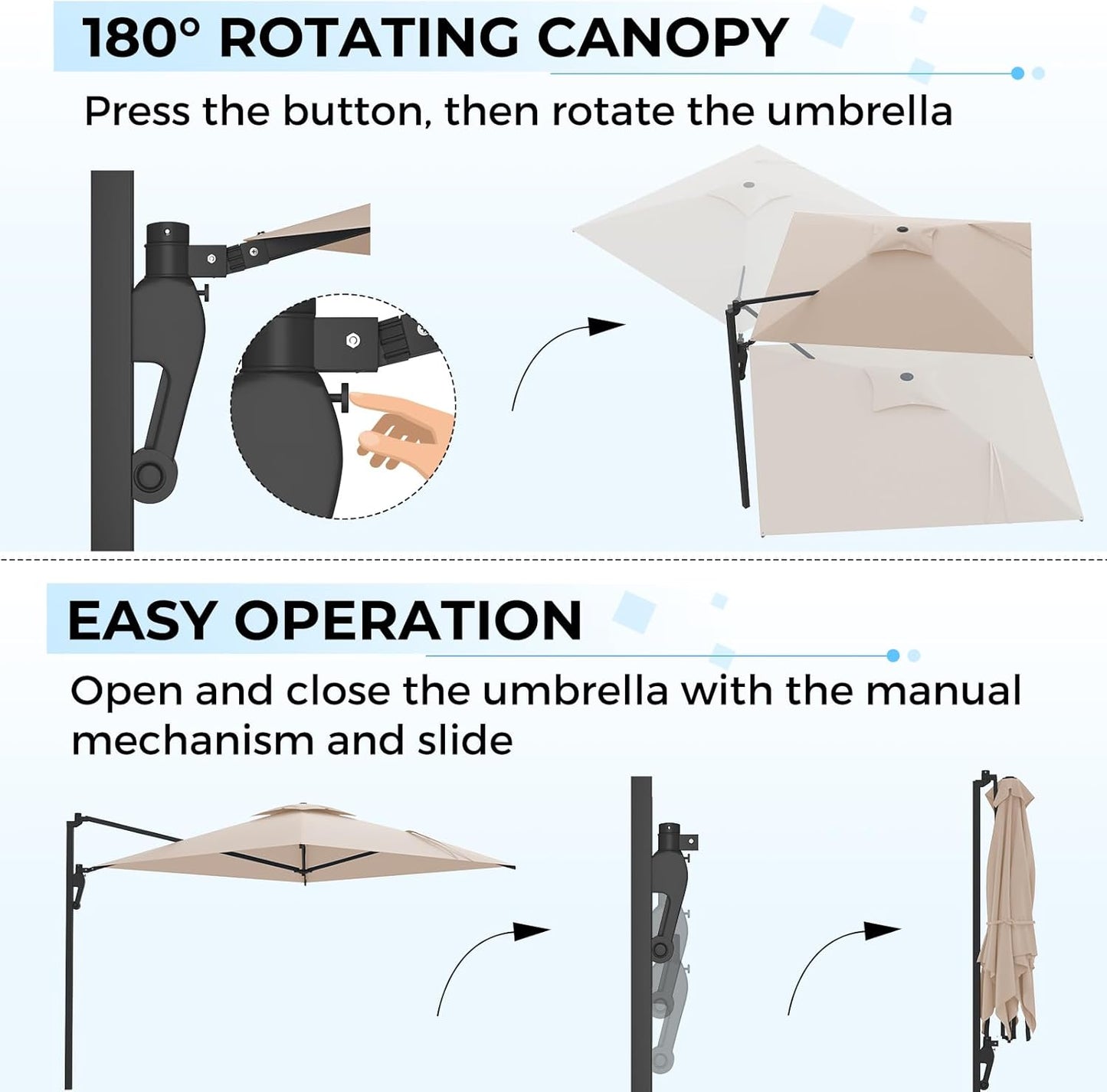 YODOLLA 10ft Wall Mounted Patio Umbrella, Rectangle Outdoor Patio Umbrella