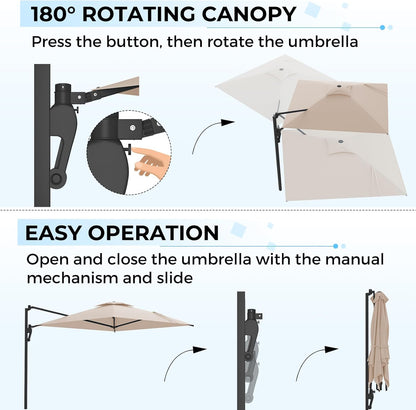 YODOLLA 10ft Wall Mounted Patio Umbrella, Rectangle Outdoor Patio Umbrella
