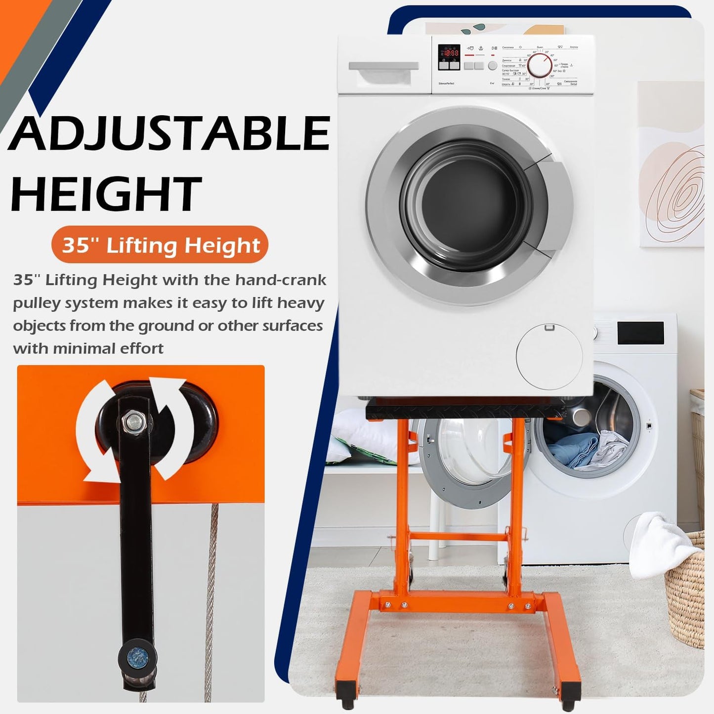 YODOLLA Material Lift Winch Stacker Manual Pallet Truck Dolly with Lockable Swivel Casters