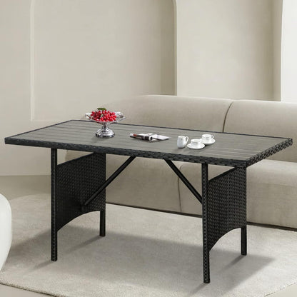 YODOLLA 54” Metal Frame Wicker Outdoor Dining Table, Black
