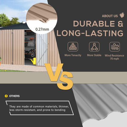 YODOLLA 10x14 Metal Outdoor Storage Garden Shed, Gray