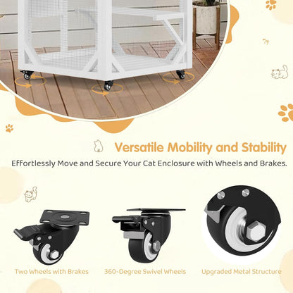 YODOLLA Outdoor Catio Enclosure with Hammock, Safe Play Space for Cats, White