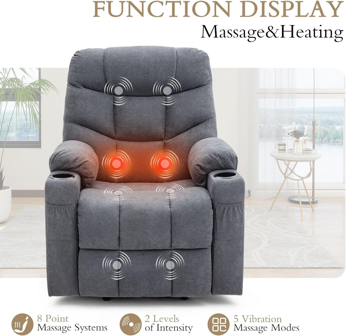 YODOLLA Massage Power Lift Recliner for Elderly, Linen Fabric, Blue Grey