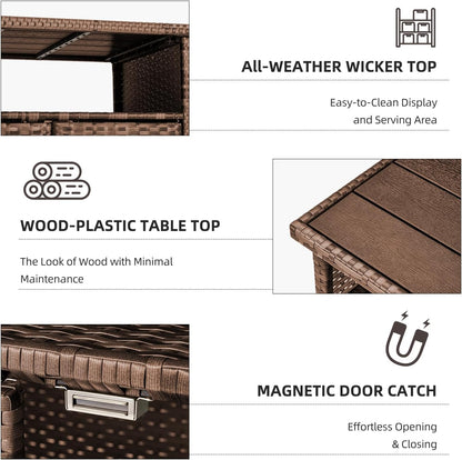 YODOLLA Outdoor Bar Cart, Patio Storage Grill Cart with Handles,Brown