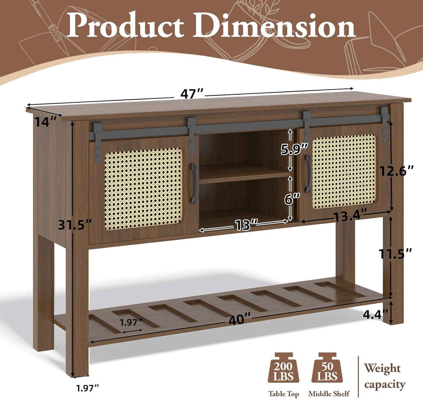 YODOLLA 47'' Buffet Cabinet, Coffee Bar Storage Cabinet