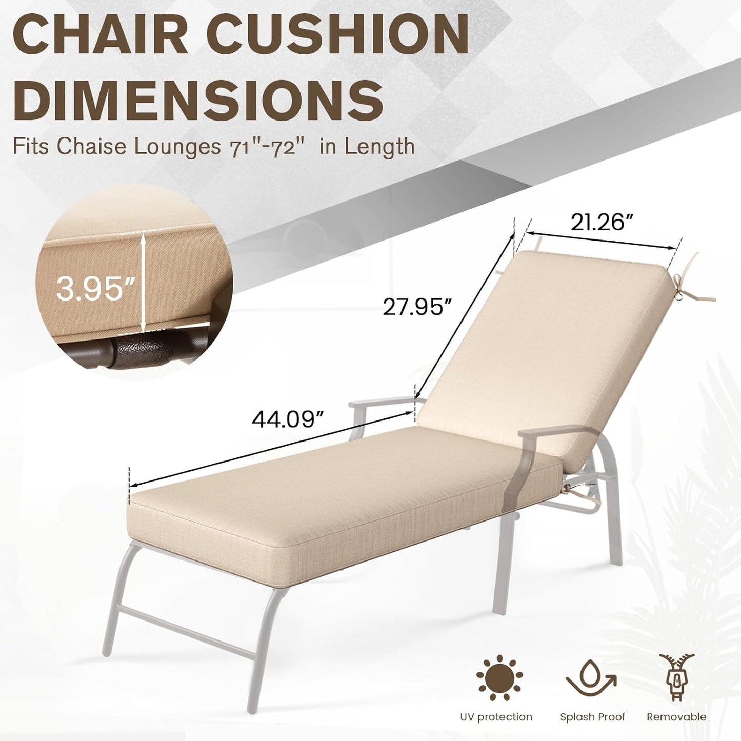 YODOLLA Chaise Lounge Cushions, Patio Sun Lounger Replacement