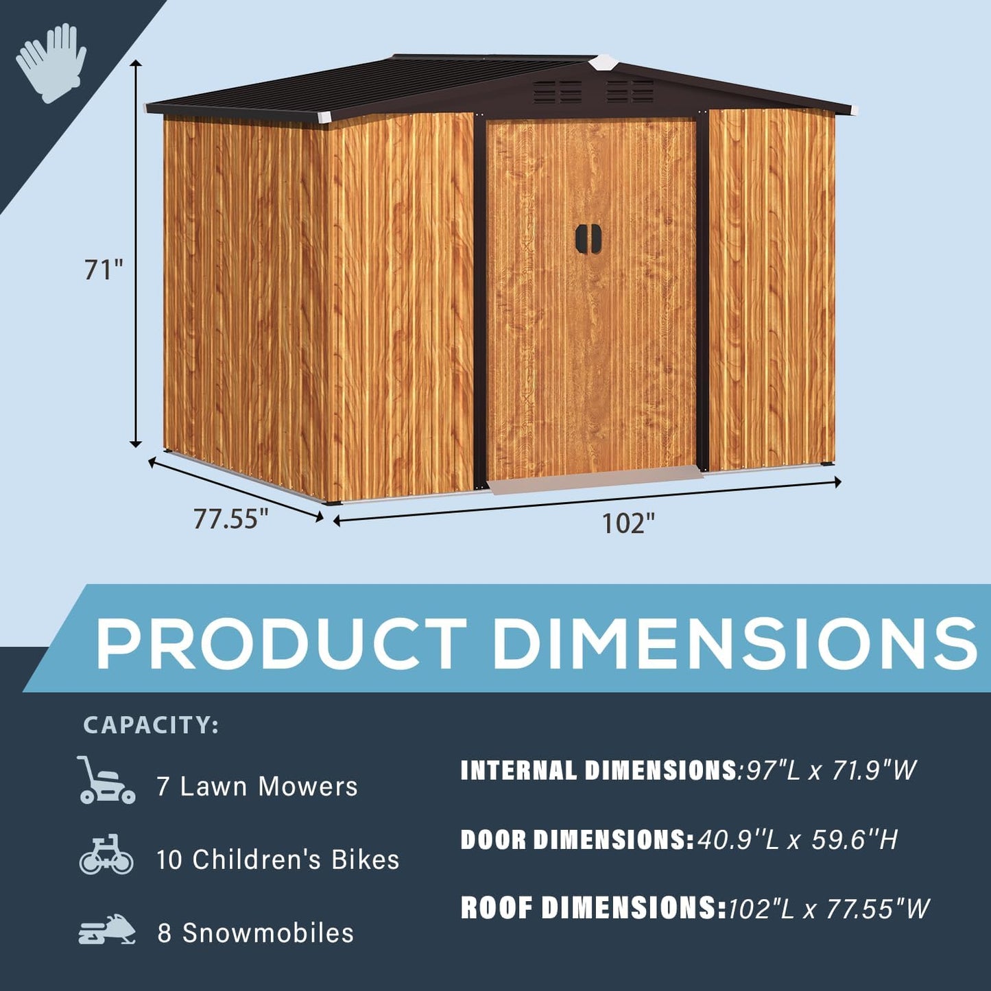 YODOLLA 8x6 Woodgrain Outdoor Storage Shed