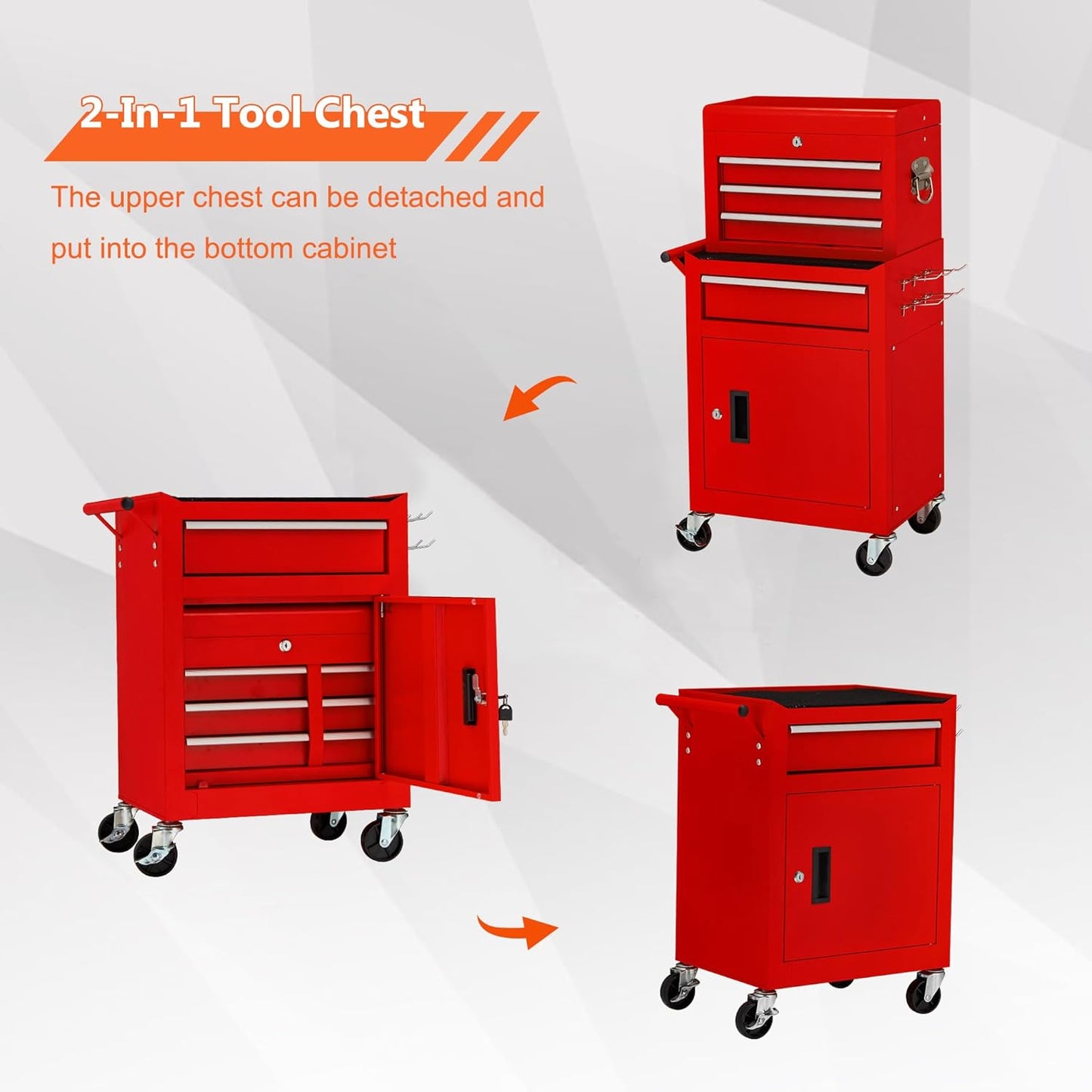 YODOLLA 4-Drawers Heavy Duty Tool Cart with Wheels, Red