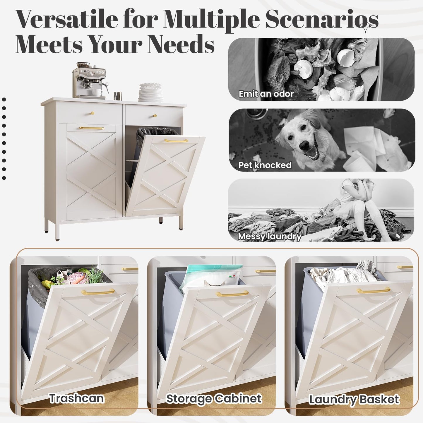 YODOLLA Double Tilt Out Trash Can Cabinet with 2 Drawers