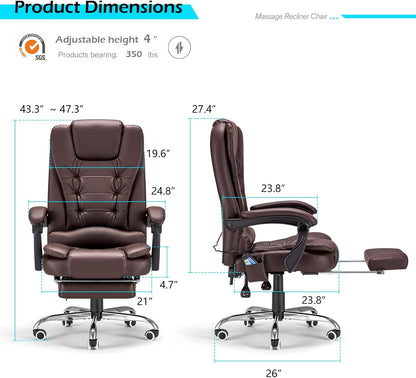 YODOLLA Massage Office Chair with Heat w/Retractable Footrest, Brown