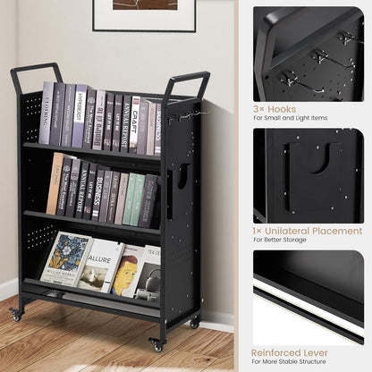 YODOLLA Book Cart with Wheels, 352LBS Rolling Bookshelf Utility Cart
