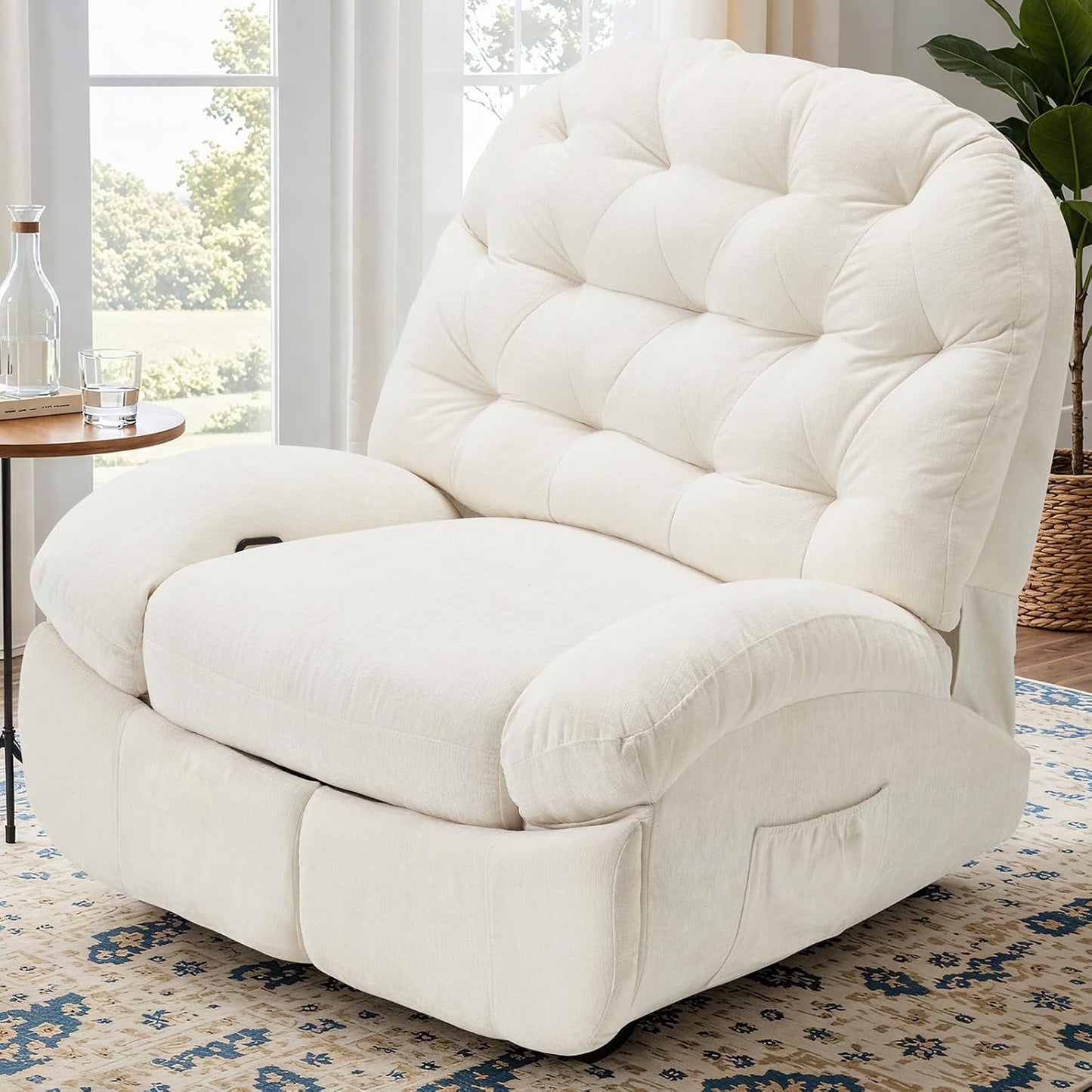 YODOLLA Oversized Recliner Chair, 360° Swivel Rocking Glider, Chenille Rocker, Cream White