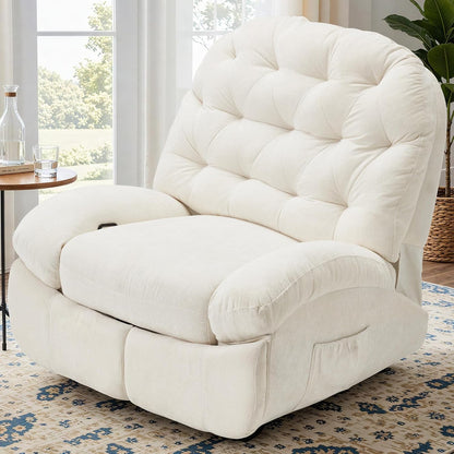 YODOLLA Oversized Recliner Chair, 360° Swivel Rocking Glider, Chenille Rocker, Cream White