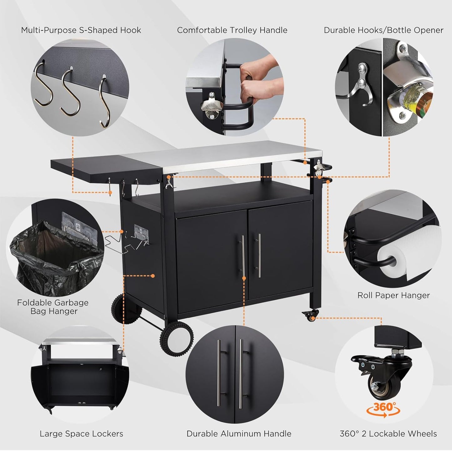 YODOLLA Outdoor Grill Table with Storage Cabinet, Rolling Bar Grill Cart 50’’×20’’×32.2’’