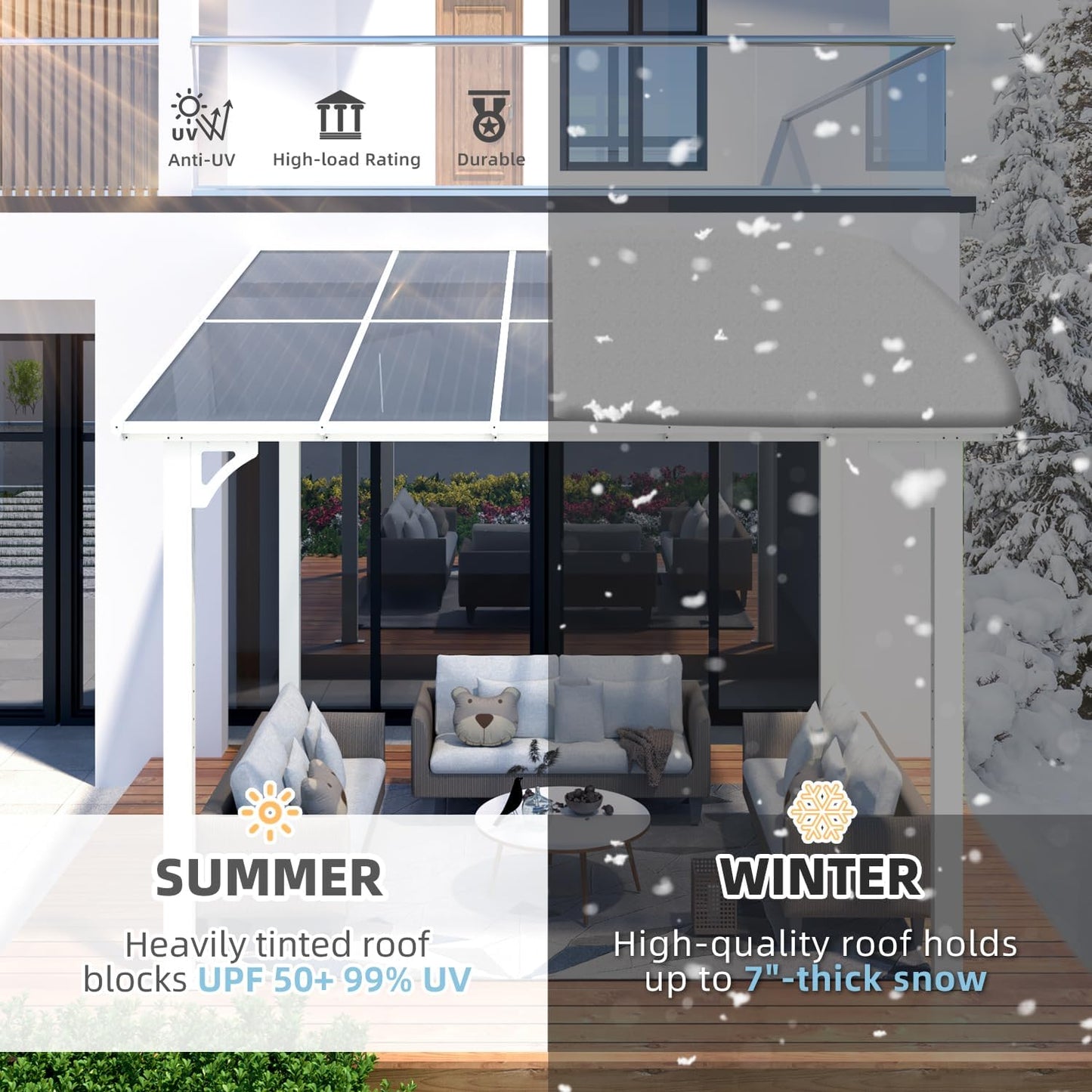 YODOLLA 10' x 8' Lean to Gazebo Pergola for Patio, White