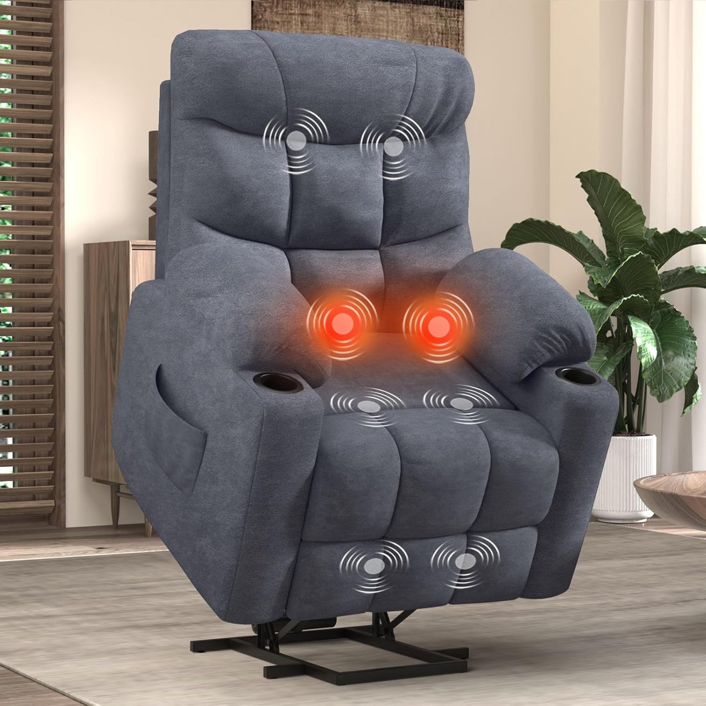 YODOLLA Massage Power Lift Recliner for Elderly, Linen Fabric, Blue Grey