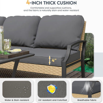 YODOLLA Outdoor Patio Furniture Set, 4 Piece Rattan Conversation Bistro Set with Coffee Table