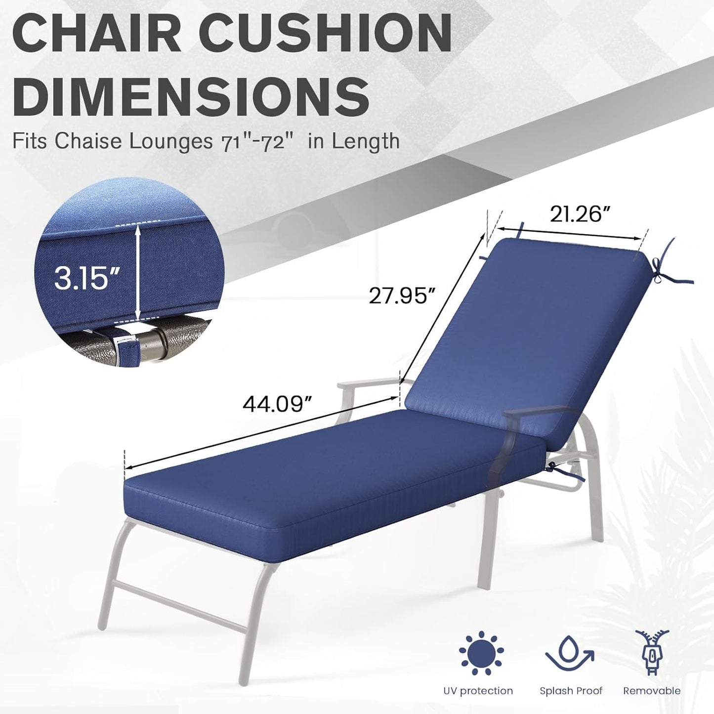 YODOLLA Chaise Lounge Cushions, Patio Sun Lounger Replacement