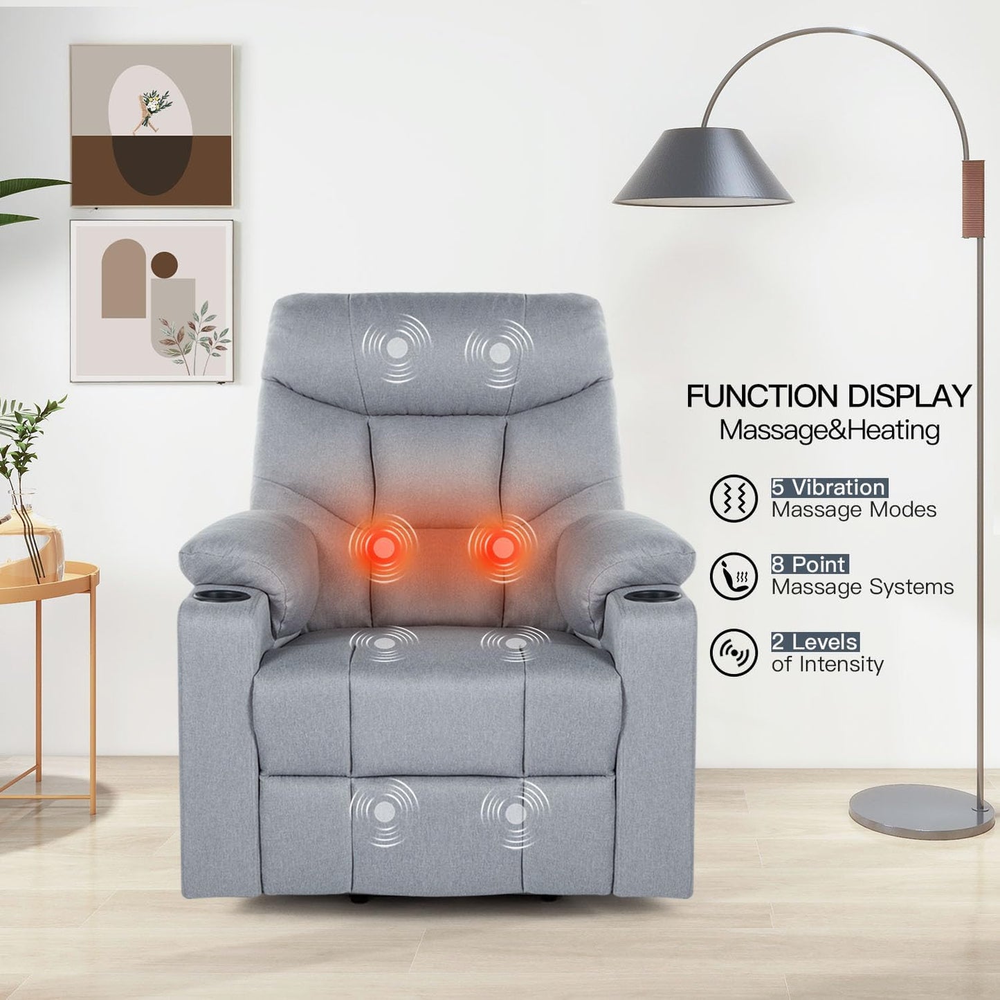 YODOLLA Massage Power Lift Recliner for Elderly, Linen Fabric, Grey