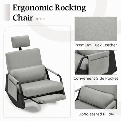 YODOLLA Retractable Gliding Rocking Chair, Gray Leather
