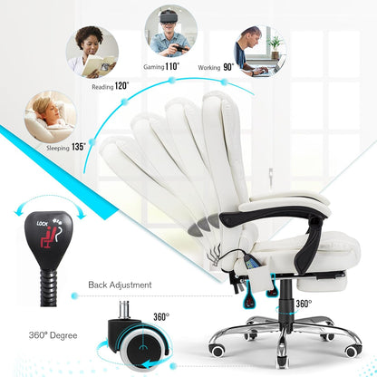 YODOLLA Massage Office Chair with Heat w/Retractable Footrest, Cream White