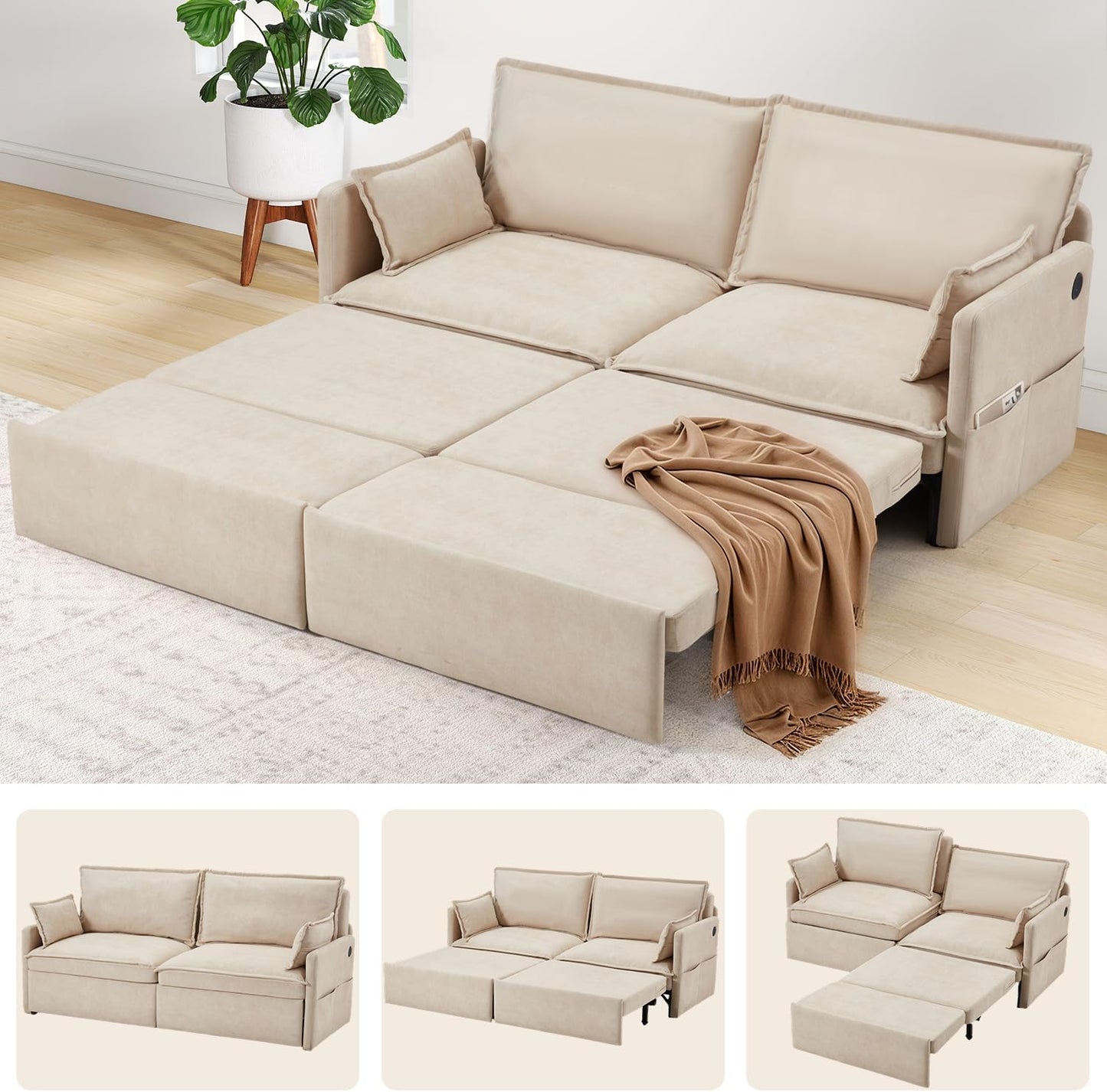 YODOLLA 72" 3 in 1 Sofa Bed Pull Out Couch Sleeper Sofa Bed