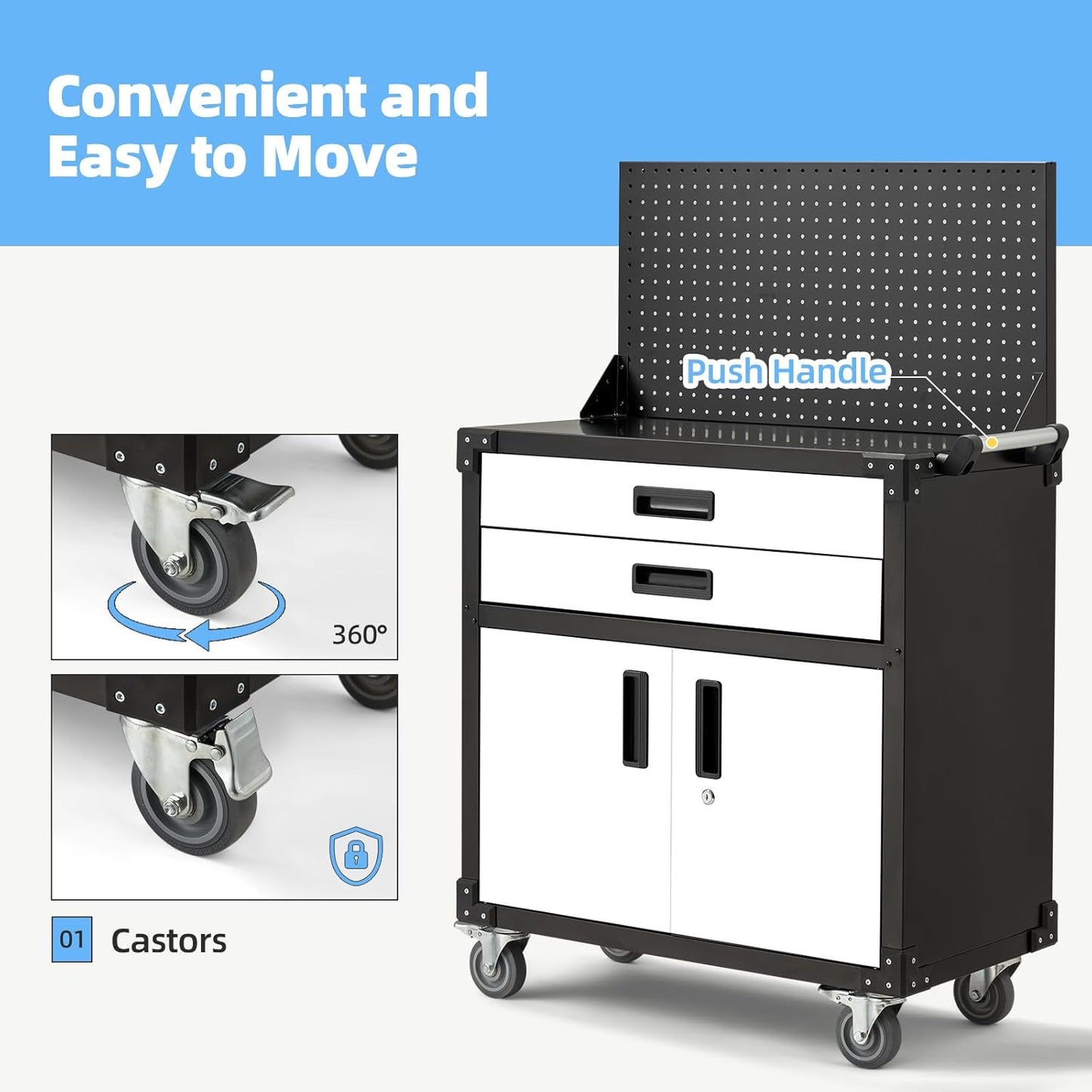 YODOLLA Rolling Tool Chest with Wheels 2 Drawers, White Door