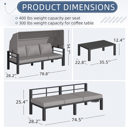 YODOLLA Patio Furniture Set with Retractable Canopy, Grey