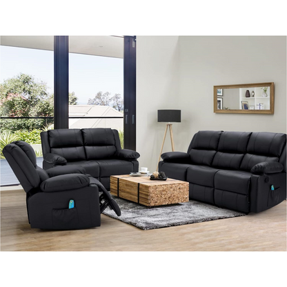 YODOLLA 3 PCS Recliner Sofa Set Overstuffed Leather Reclining Sofa, Black
