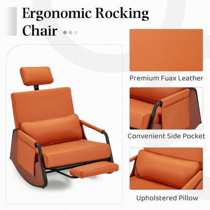 YODOLLA Retractable Gliding Rocking Chair, Orange Leather