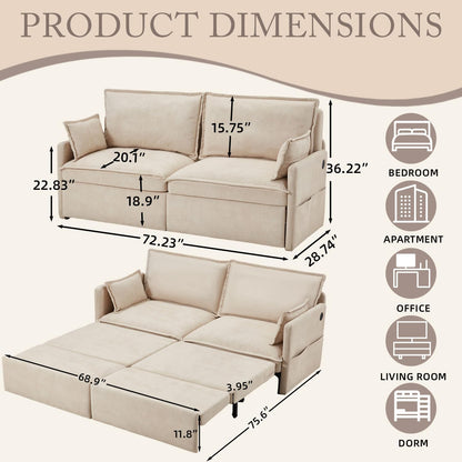 YODOLLA 72" 3 in 1 Sofa Bed Pull Out Couch Sleeper Sofa Bed