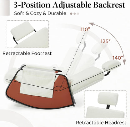 YODOLLA Retractable Gliding Rocking Chair, White Teddy Velvet Farbic