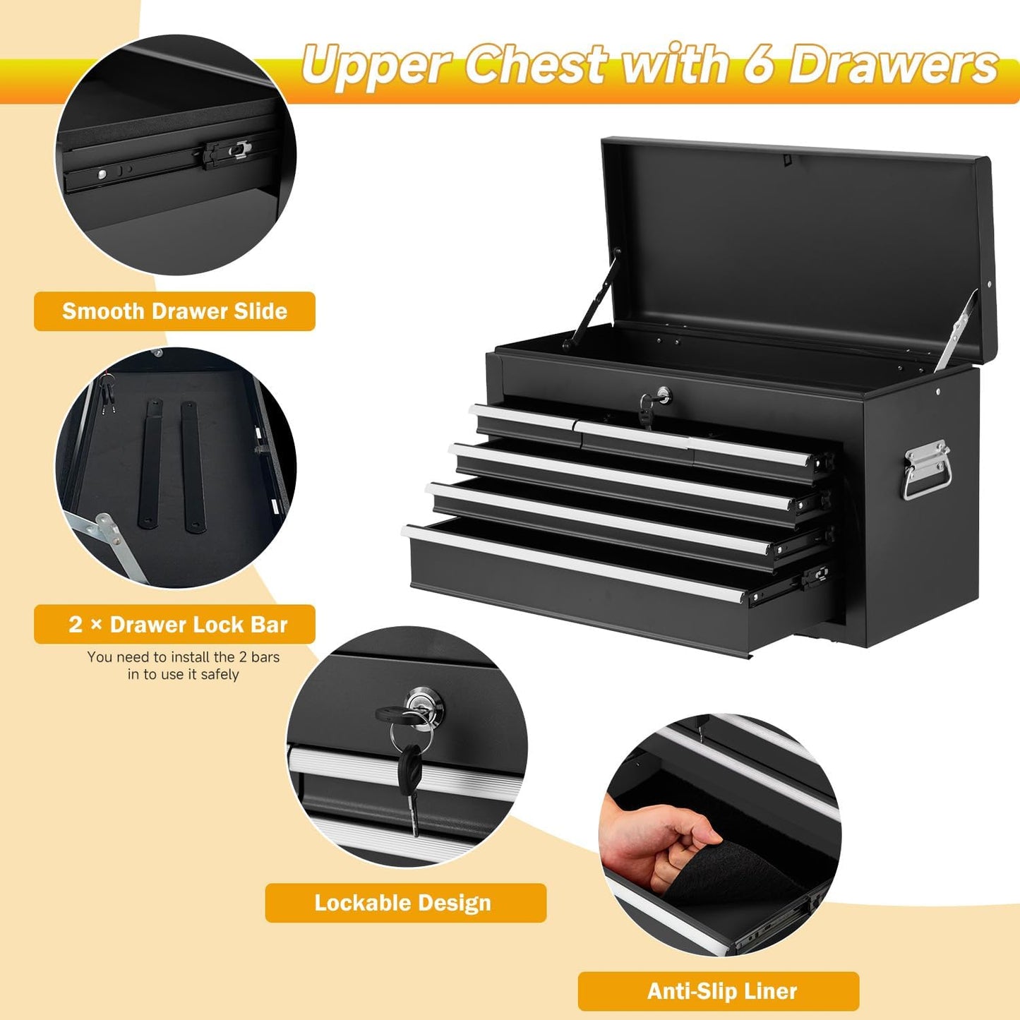 YODOLLA Rolling Tool Chest with Wheels, Detachable Metal Tool Box with Drawers