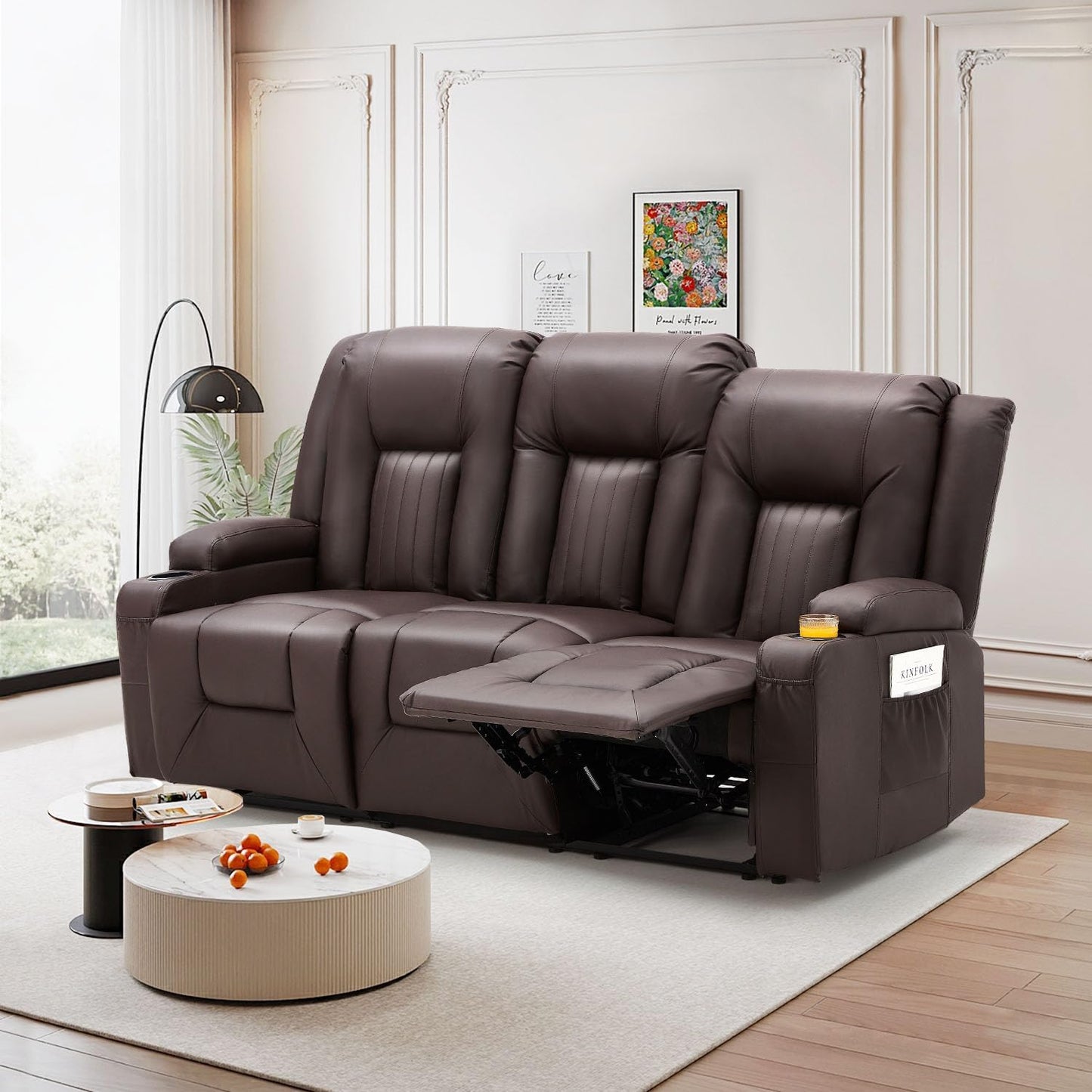 YODOLLA Home Theater Seating, 2-Cup Holders, Brown