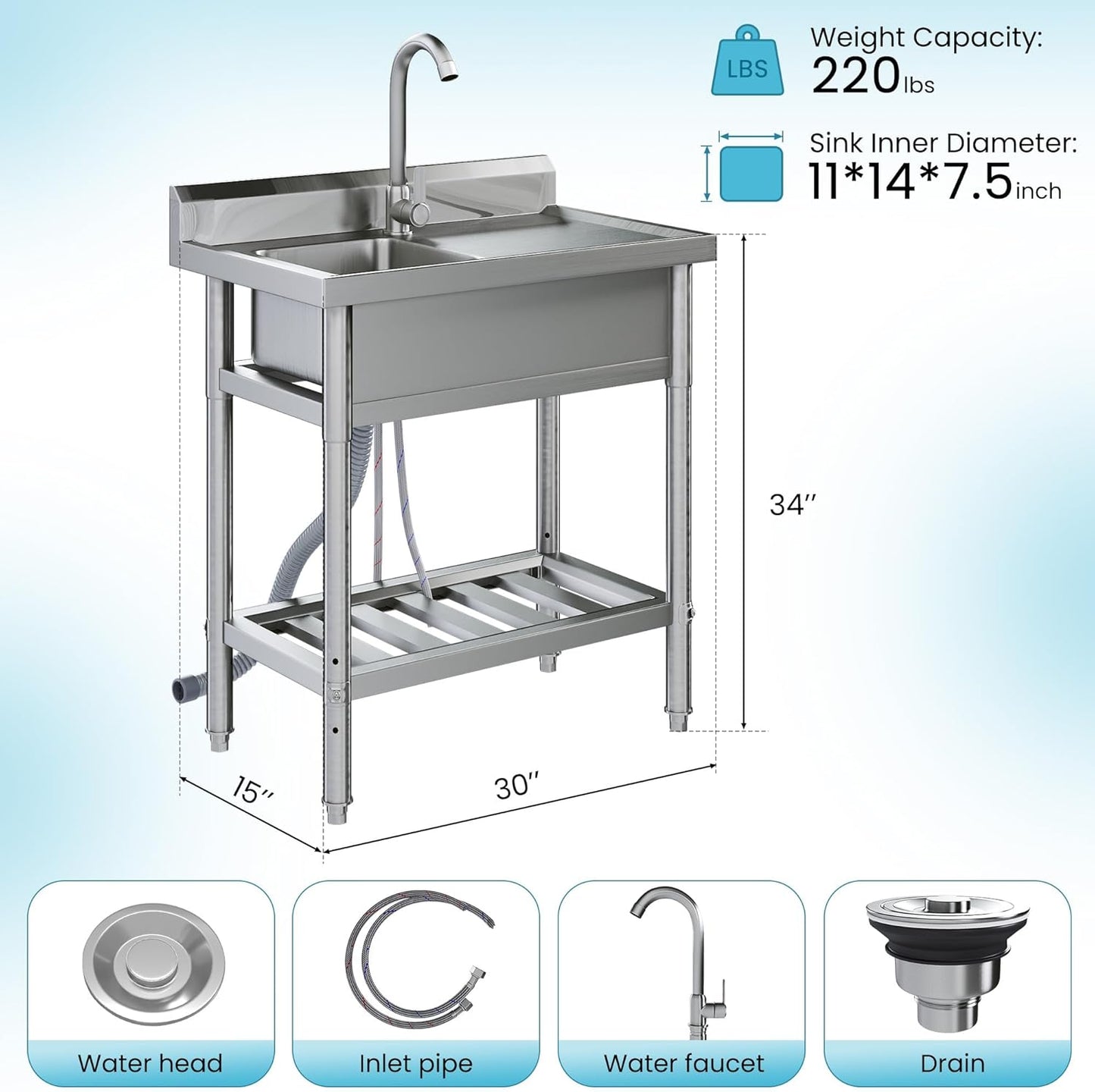 YODOLLA Freestanding Stainless Steel Utility Sink