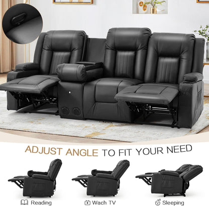 YODOLLA Black Reclining Sofa w/ Bluetooth, Black
