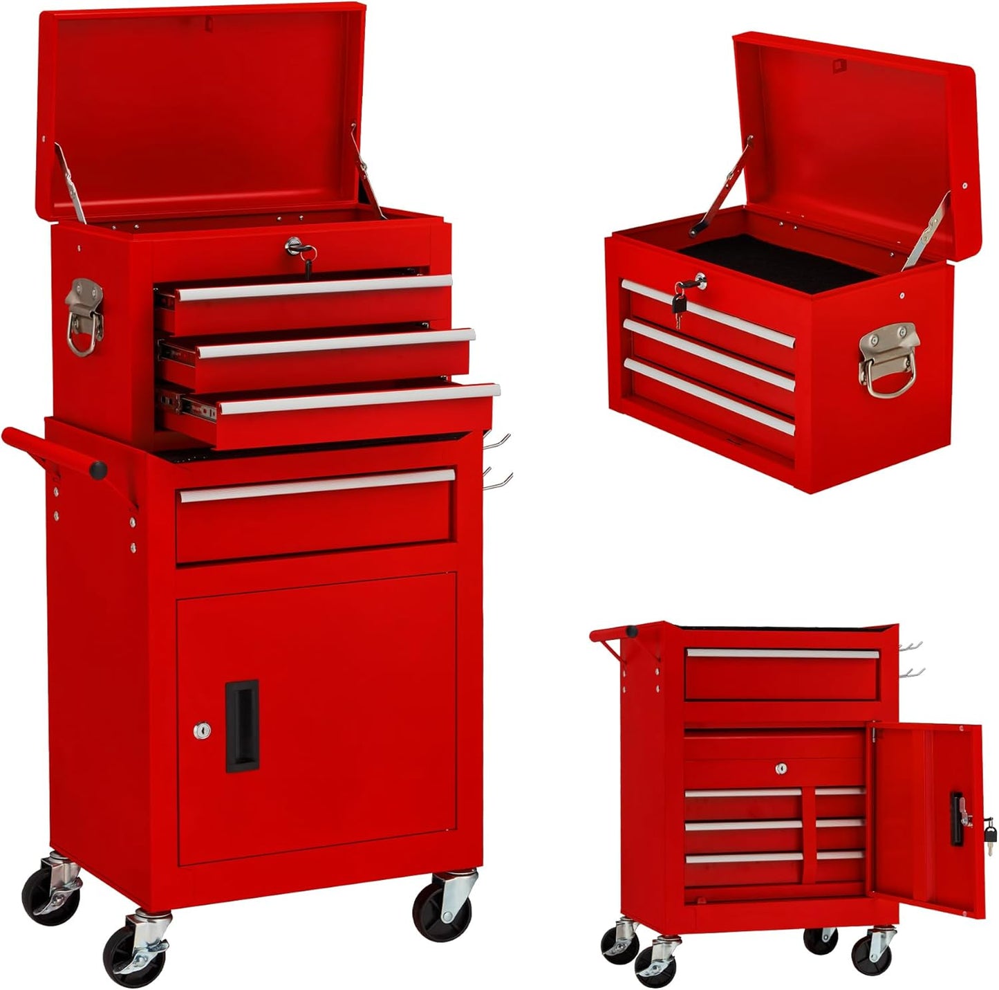 YODOLLA 4-Drawers Heavy Duty Tool Cart with Wheels, Red